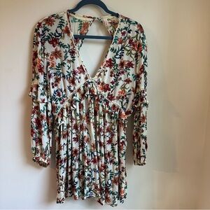 Raga Anthropologie Blouse Tunic Open Back Boho Peasant Shirt Floral Ruffle